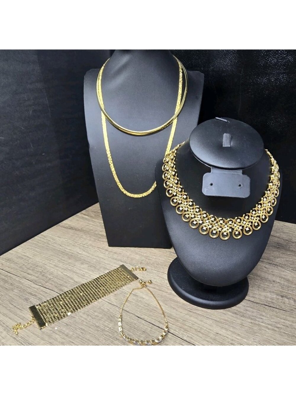 Vtg Gold Plated Necklaces Omega Bracelet Lot Chain Mail Nugget Link 90s 16" 24"
